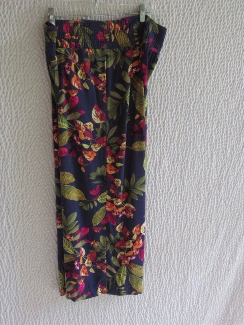 J Jill Size M Tropical Floral Wide Leg Cropped Pull On Pants Blue Elastic Waist - Picture 5 of 8